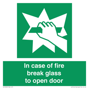 In case of fire break glass to open door